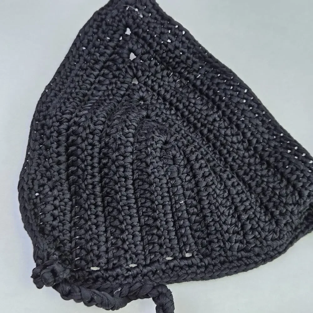Skims Crochet Swim Triangle Bikini Top M Black Onyx Knit String Boho Beach NWT
